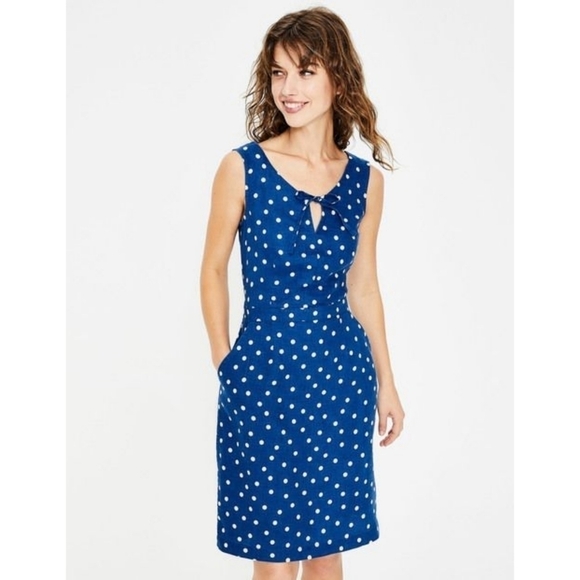 Boden Dresses & Skirts - Boden Rae Blue and White Polka Dot Linen Dress Size 2R